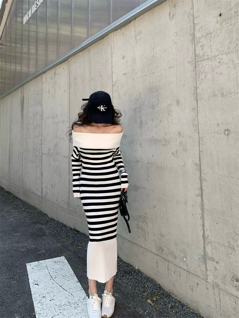 【dress】オフショルダーニットワンピースG24524