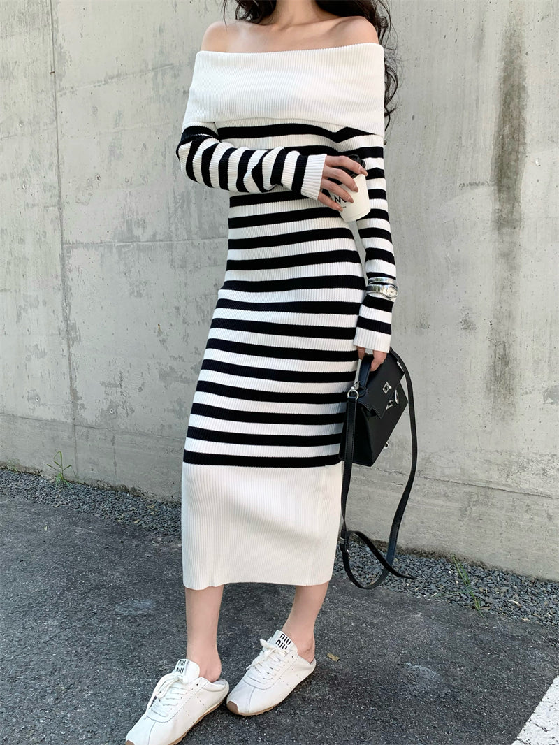 【dress】オフショルダーニットワンピースG24524
