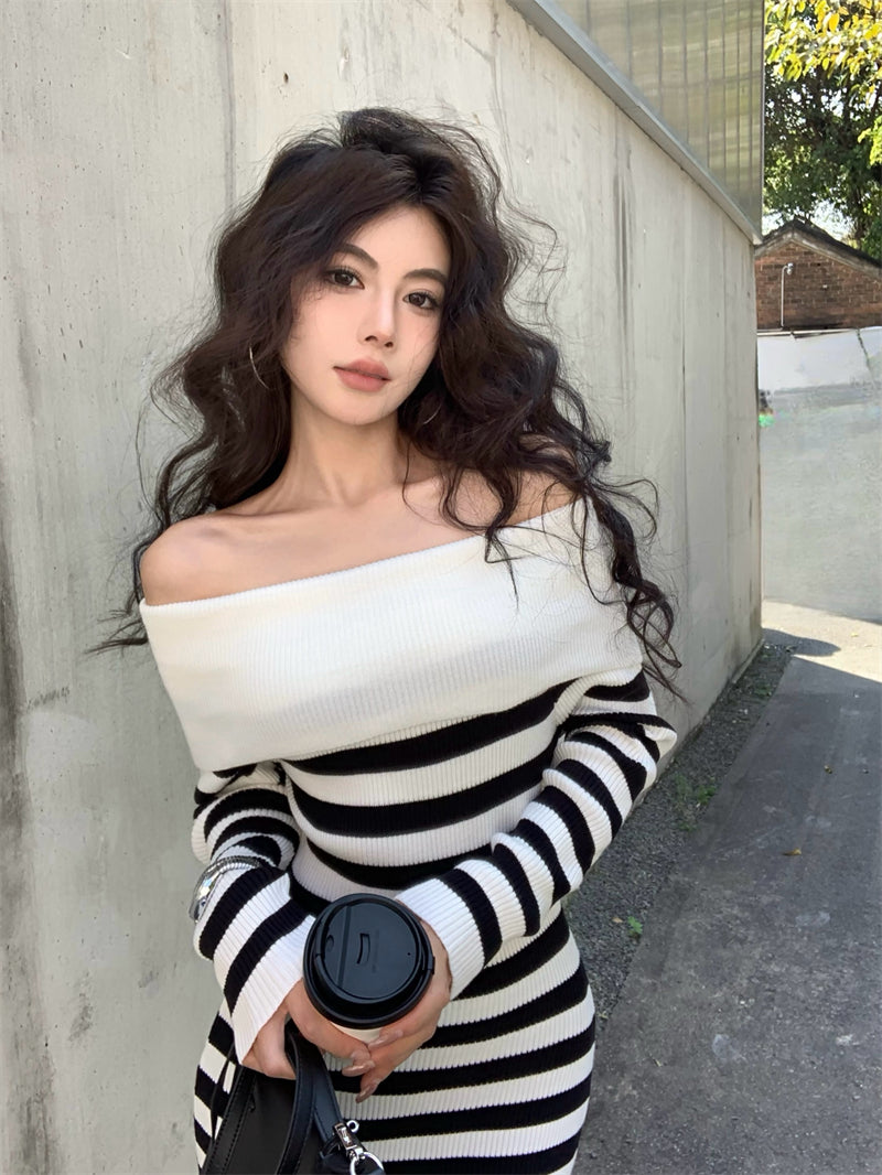 【dress】オフショルダーニットワンピースG24524