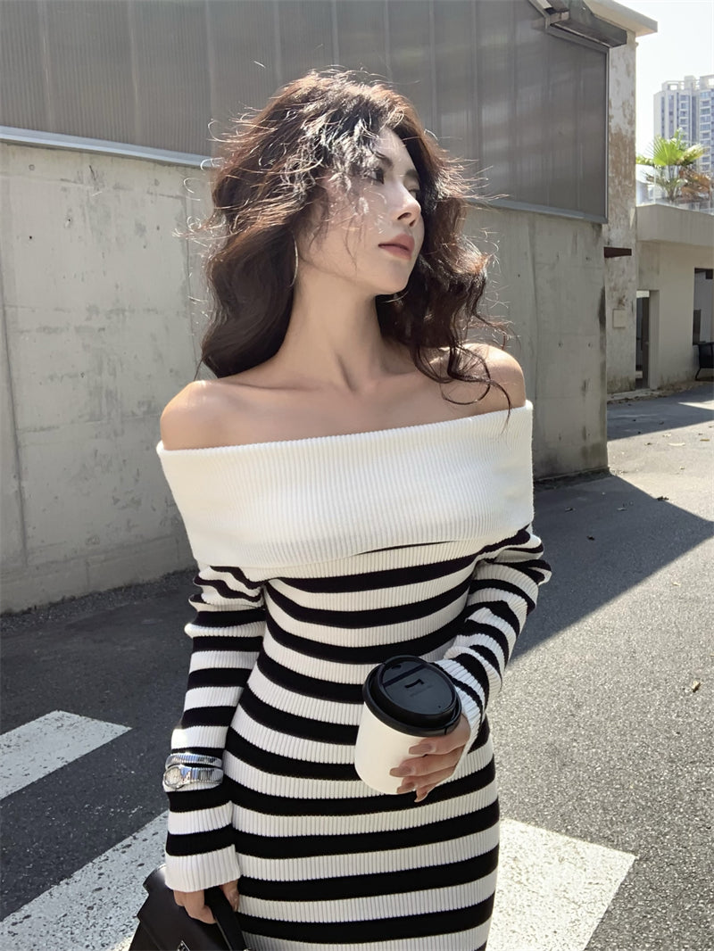 【dress】オフショルダーニットワンピースG24524