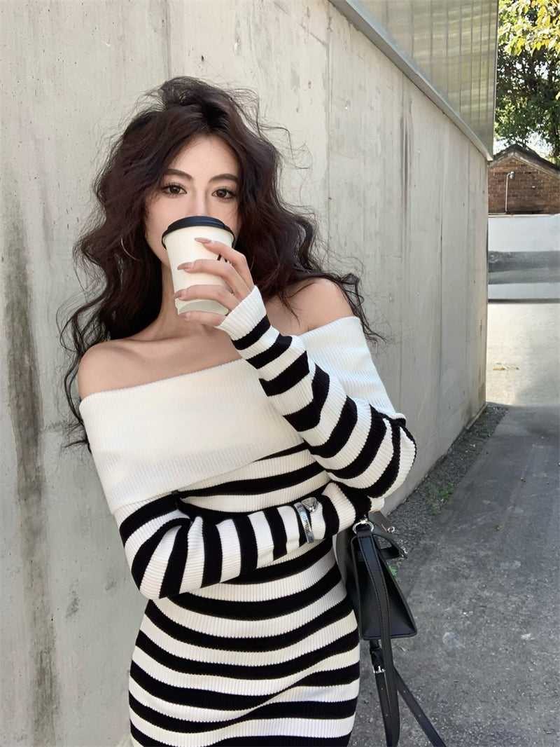 【dress】オフショルダーニットワンピースG24524