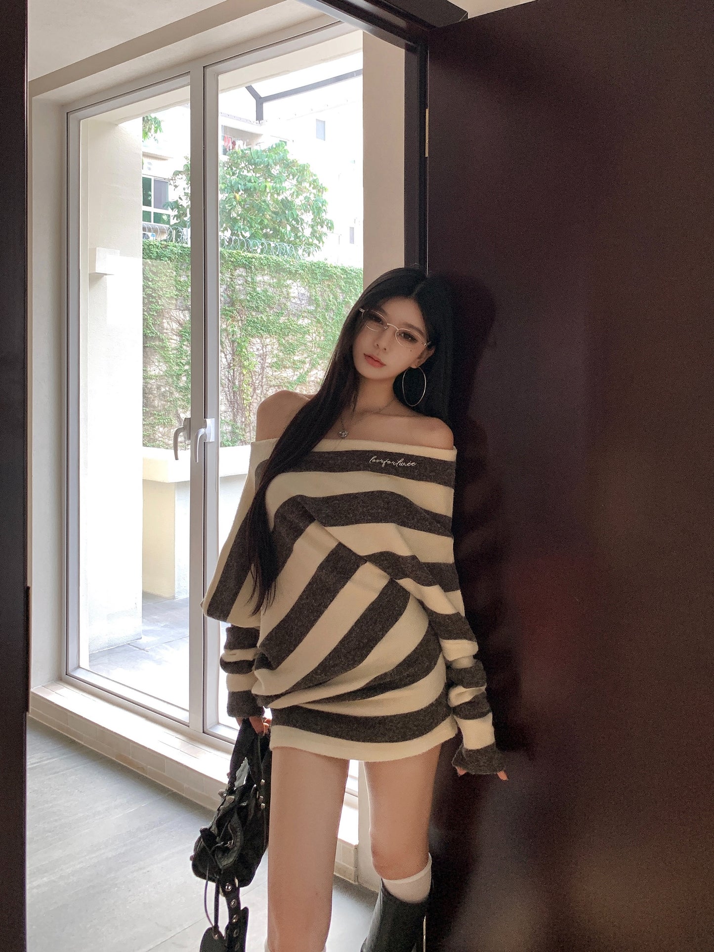 【dress】オフショルダータイトニットワンピースG24525