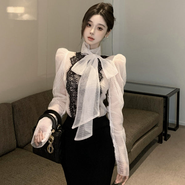 【tops】パフスリーブレースブラウスG24532