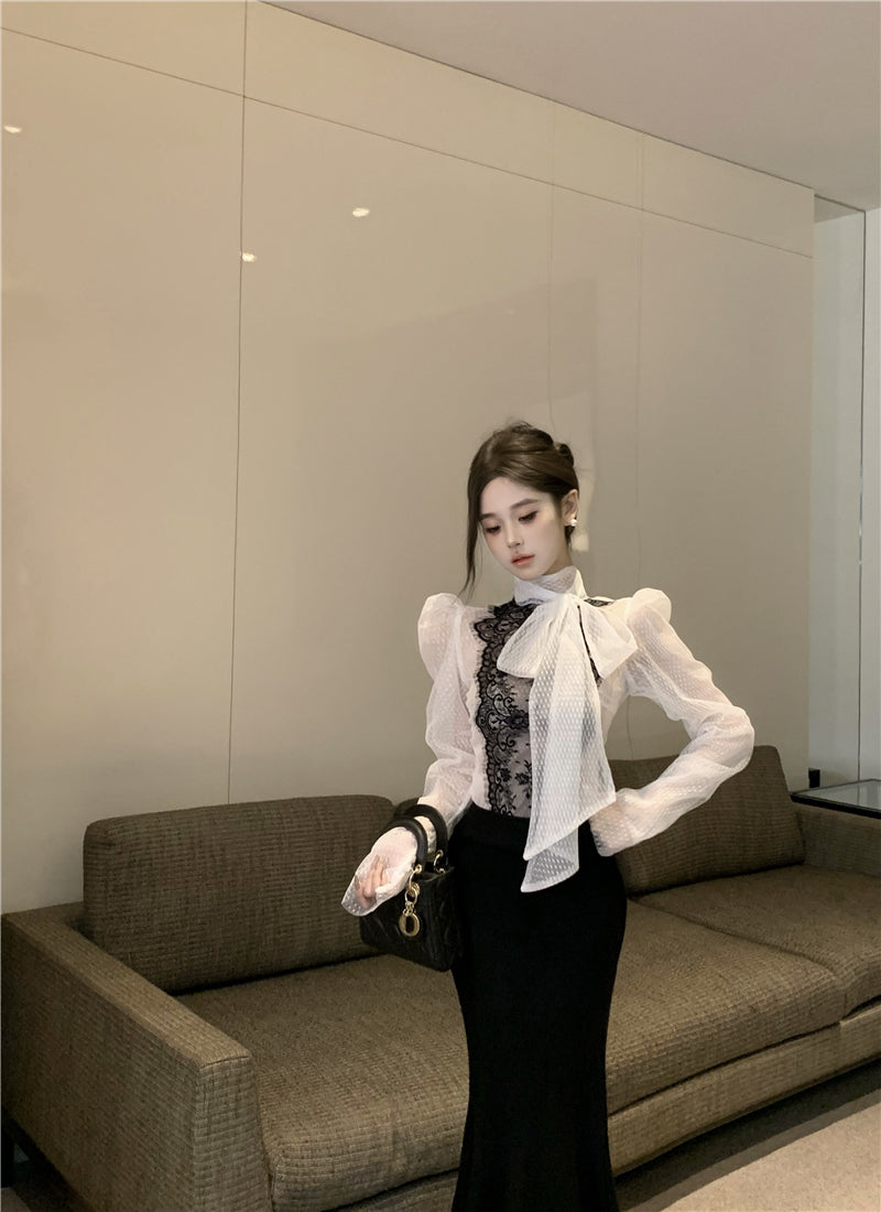 【tops】パフスリーブレースブラウスG24532