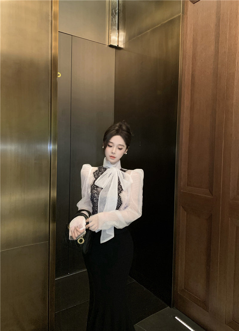 【tops】パフスリーブレースブラウスG24532