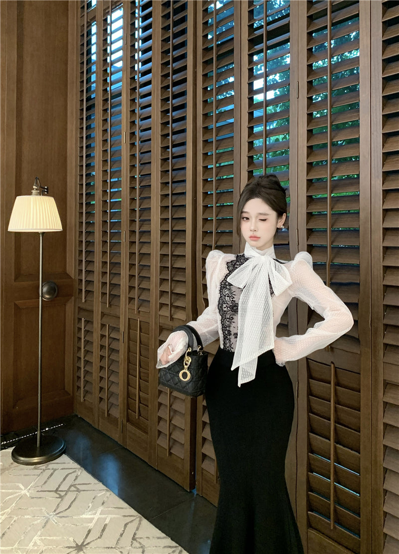 【tops】パフスリーブレースブラウスG24532