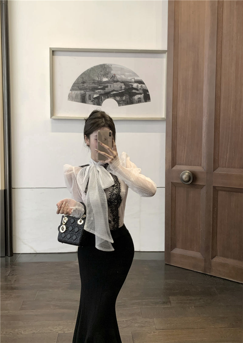 【tops】パフスリーブレースブラウスG24532