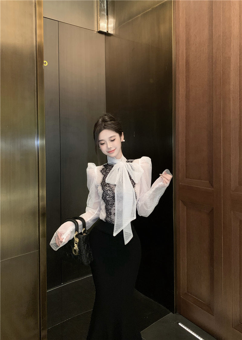 【tops】パフスリーブレースブラウスG24532