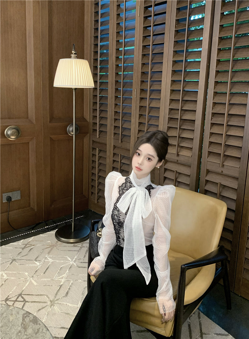 【tops】パフスリーブレースブラウスG24532