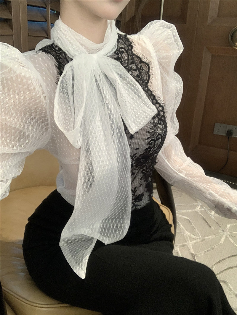 【tops】パフスリーブレースブラウスG24532