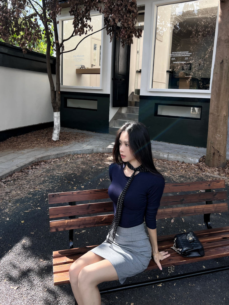 【tops】ラウンドネック長袖スカーフ付きTシャツG24533