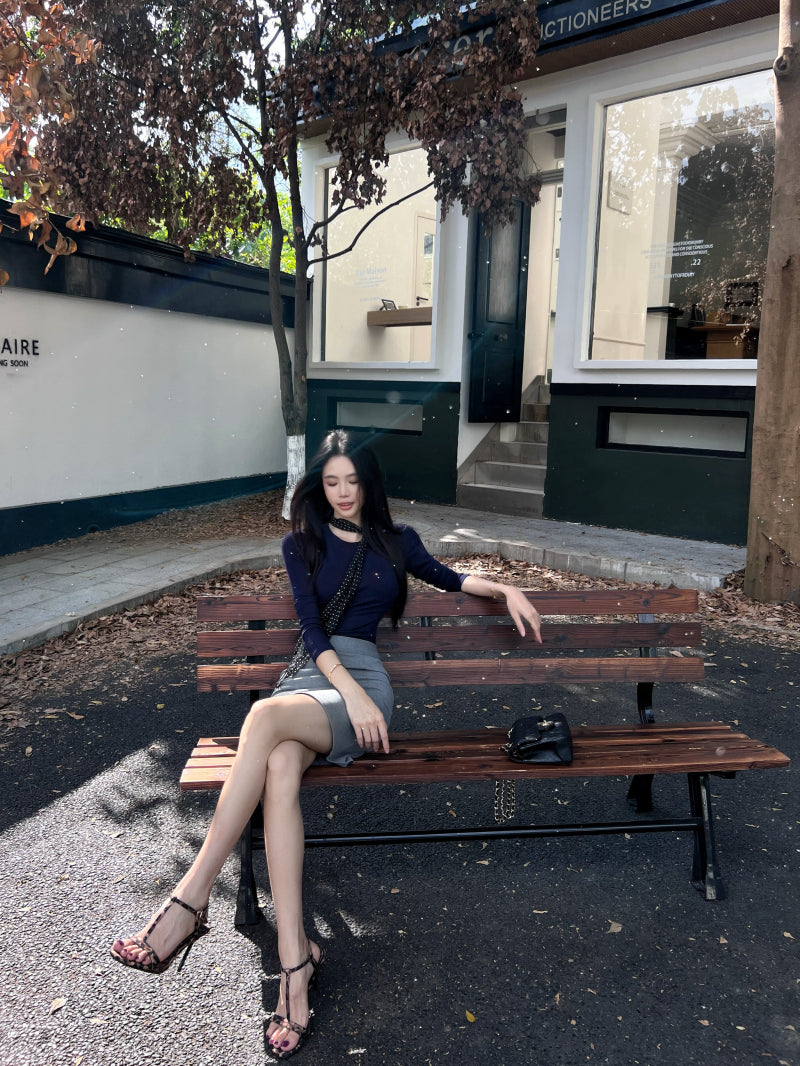 【tops】ラウンドネック長袖スカーフ付きTシャツG24533