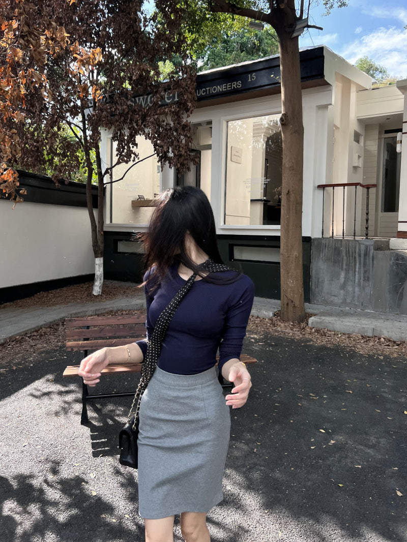 【tops】ラウンドネック長袖スカーフ付きTシャツG24533