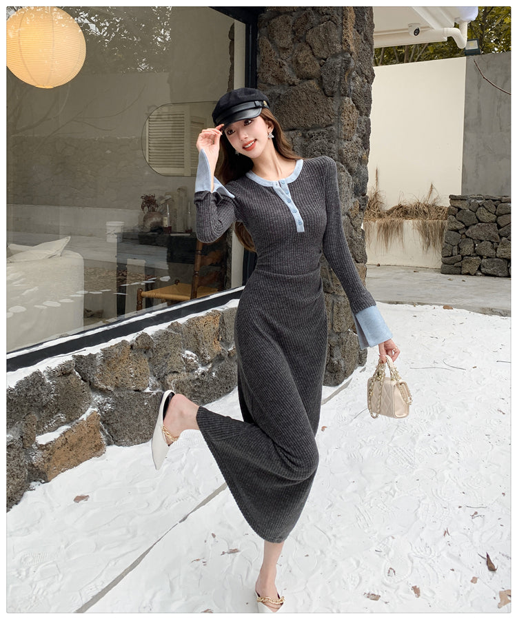 【dress】秋冬長袖タイトニットワンピースG24541