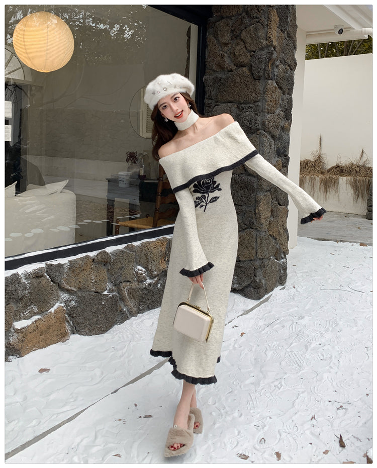 【dress】オフショルダーニットワンピースG24542