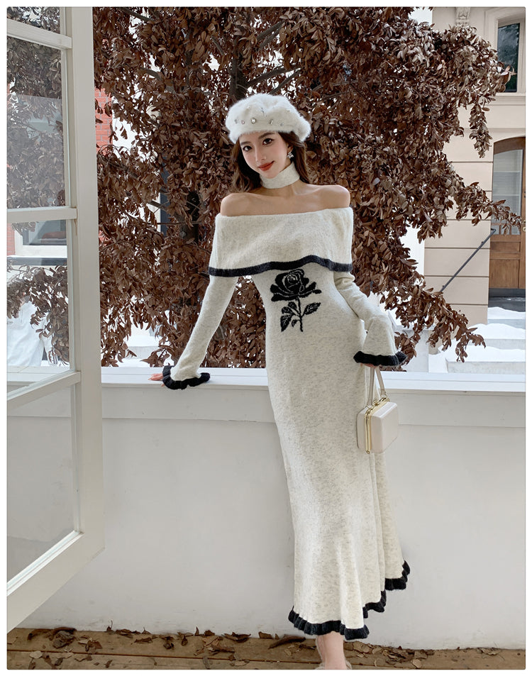 【dress】オフショルダーニットワンピースG24542