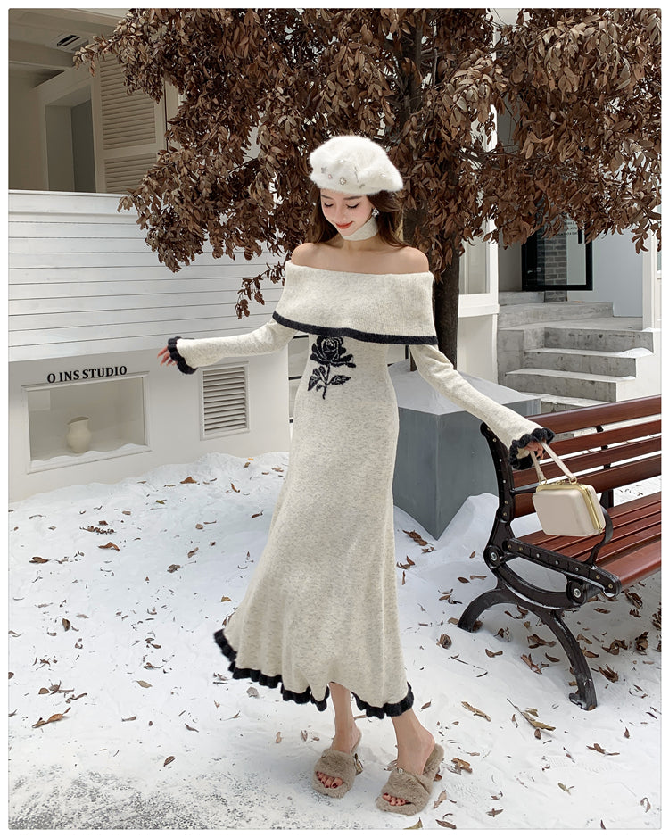 【dress】オフショルダーニットワンピースG24542