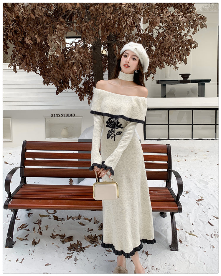 【dress】オフショルダーニットワンピースG24542