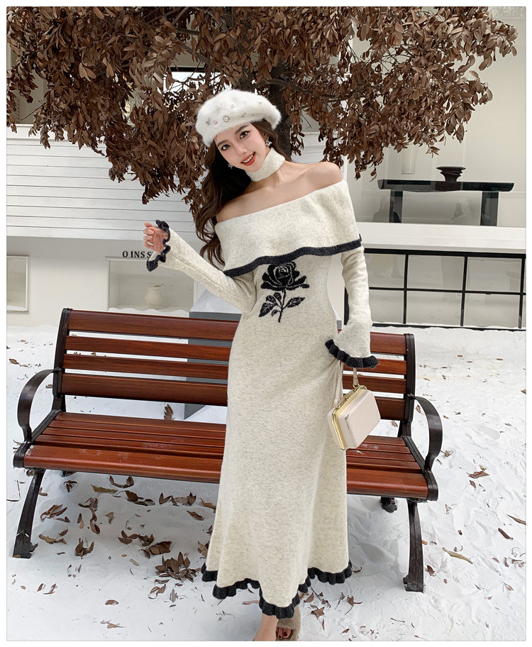 【dress】オフショルダーニットワンピースG24542