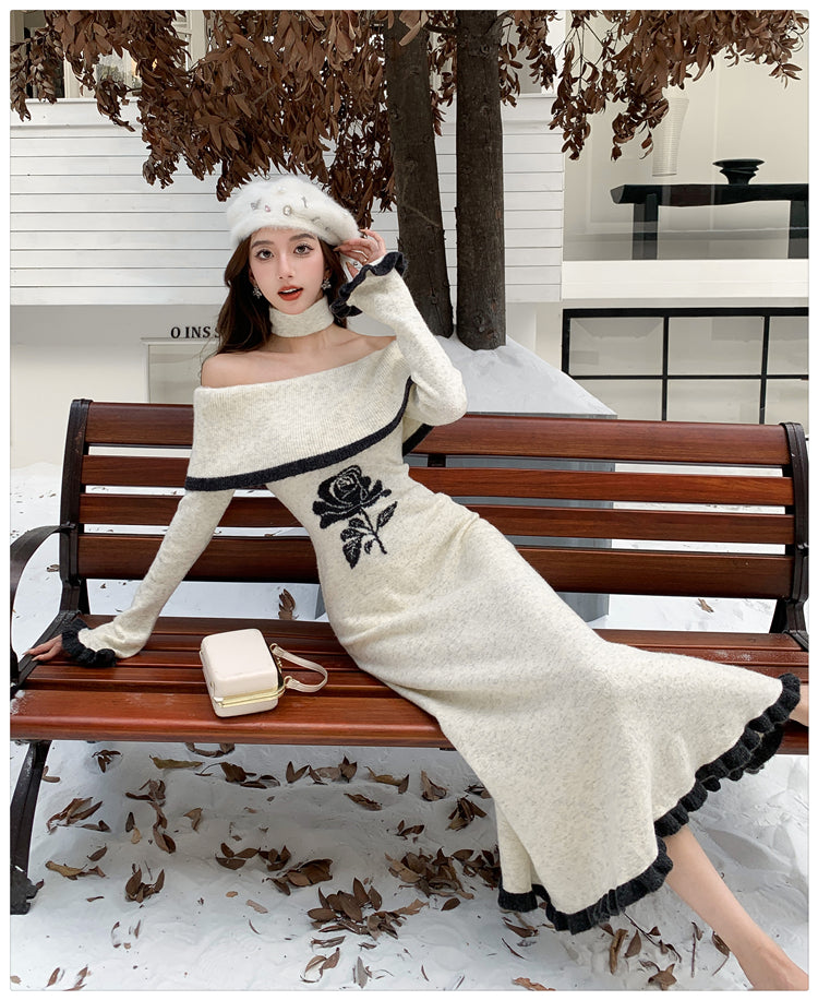 【dress】オフショルダーニットワンピースG24542