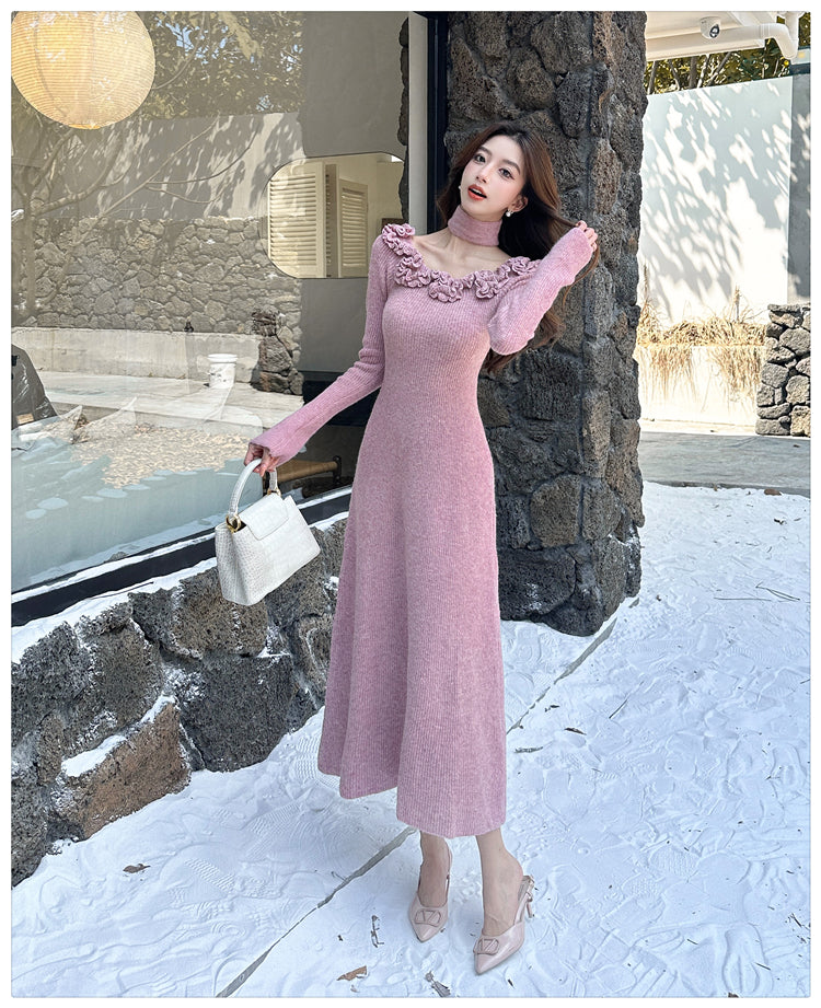 【dress】フラワー秋冬ニットワンピースG24543