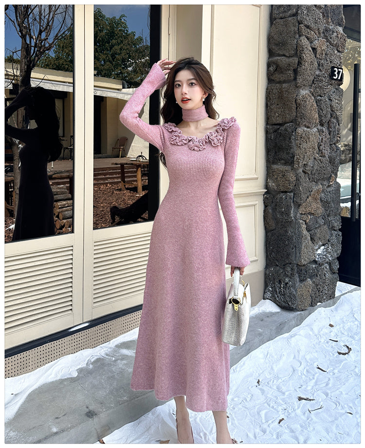 【dress】フラワー秋冬ニットワンピースG24543