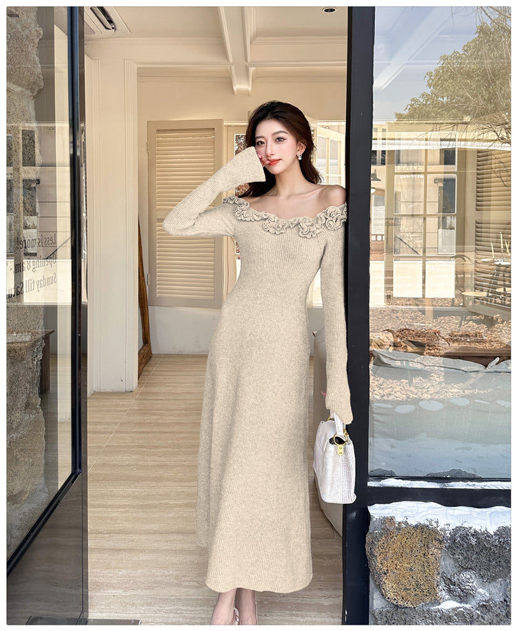 【dress】フラワー秋冬ニットワンピースG24543