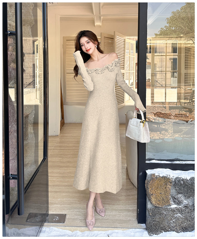 【dress】フラワー秋冬ニットワンピースG24543