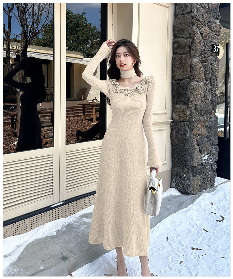 【dress】フラワー秋冬ニットワンピースG24543