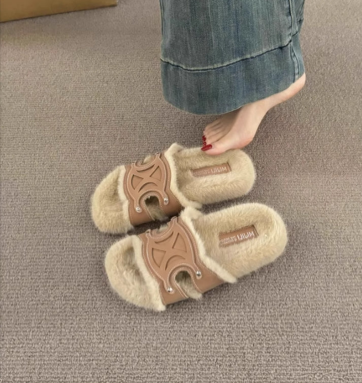 【shoes】2色秋冬ファースリッパG24544