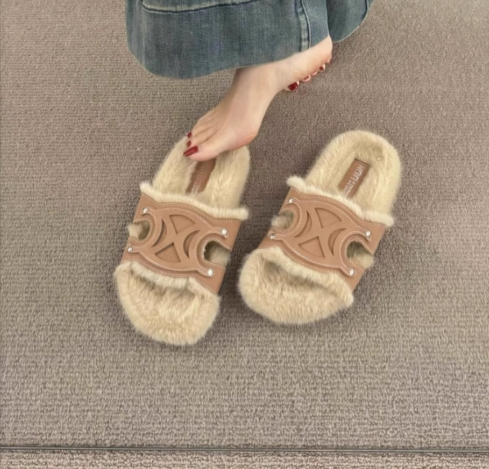 【shoes】2色秋冬ファースリッパG24544