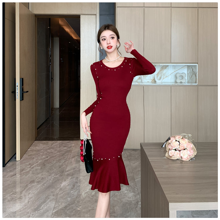 【dress】秋冬ビーズタイトニットワンピースG24550