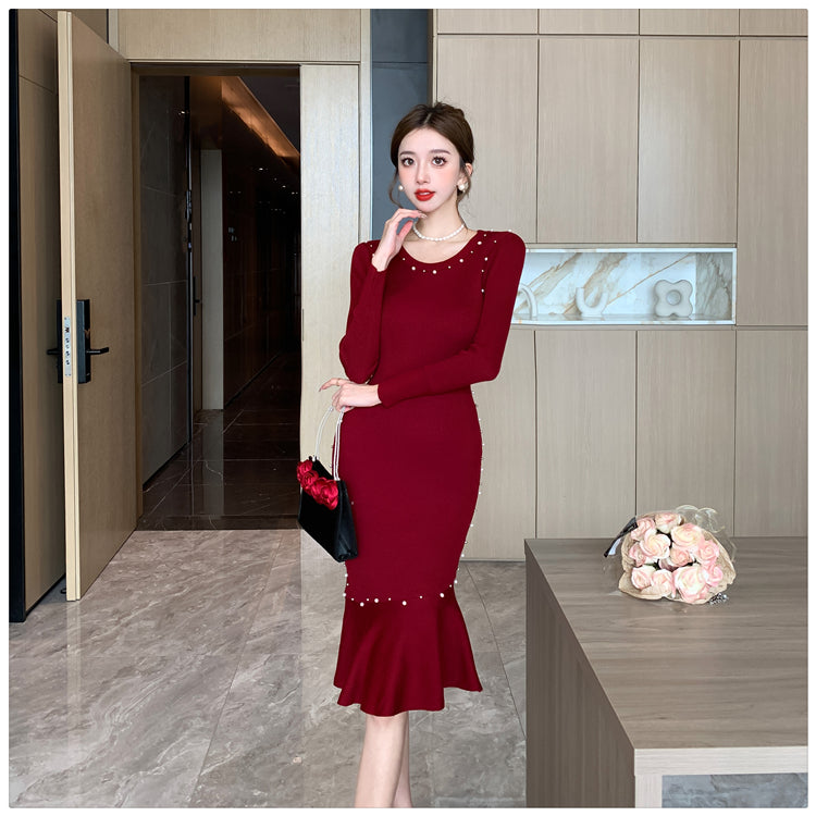 【dress】秋冬ビーズタイトニットワンピースG24550