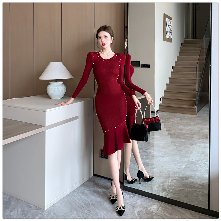 【dress】秋冬ビーズタイトニットワンピースG24550