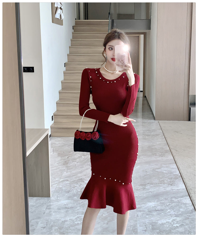 【dress】秋冬ビーズタイトニットワンピースG24550