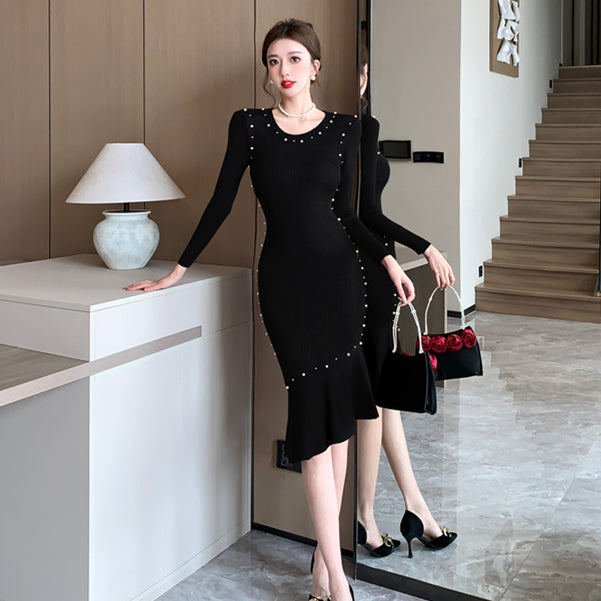 【dress】秋冬ビーズタイトニットワンピースG24550