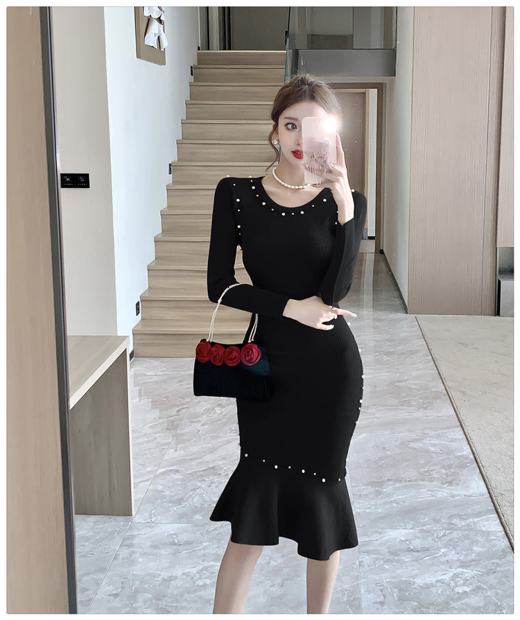 【dress】秋冬ビーズタイトニットワンピースG24550