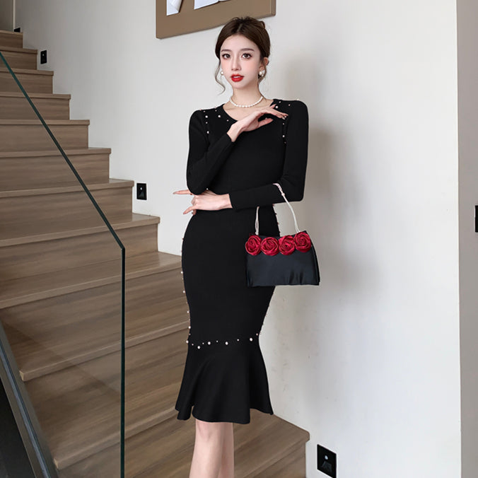 【dress】秋冬ビーズタイトニットワンピースG24550