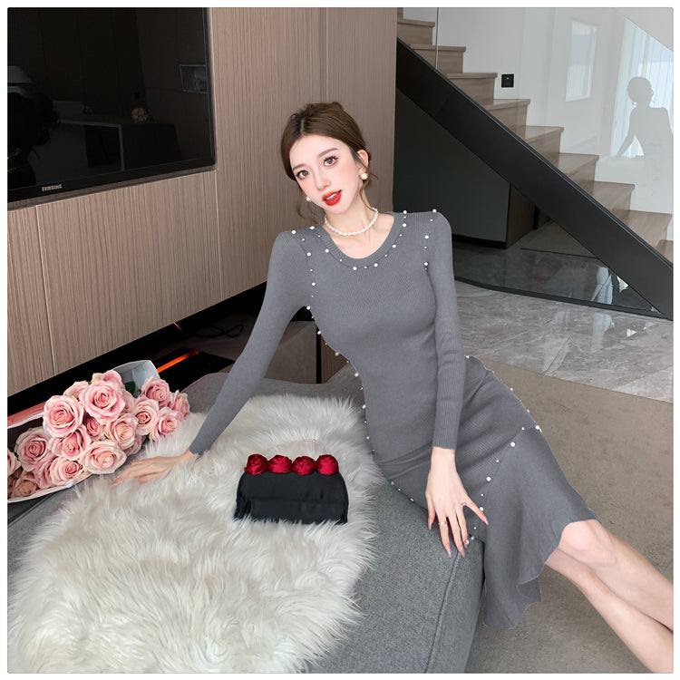 【dress】秋冬ビーズタイトニットワンピースG24550