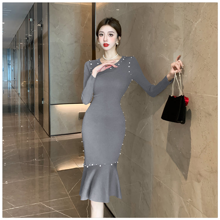【dress】秋冬ビーズタイトニットワンピースG24550