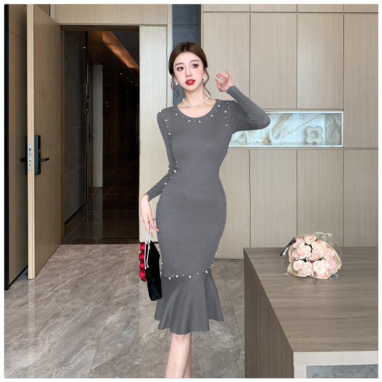 【dress】秋冬ビーズタイトニットワンピースG24550