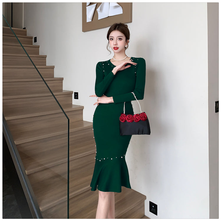 【dress】秋冬ビーズタイトニットワンピースG24550