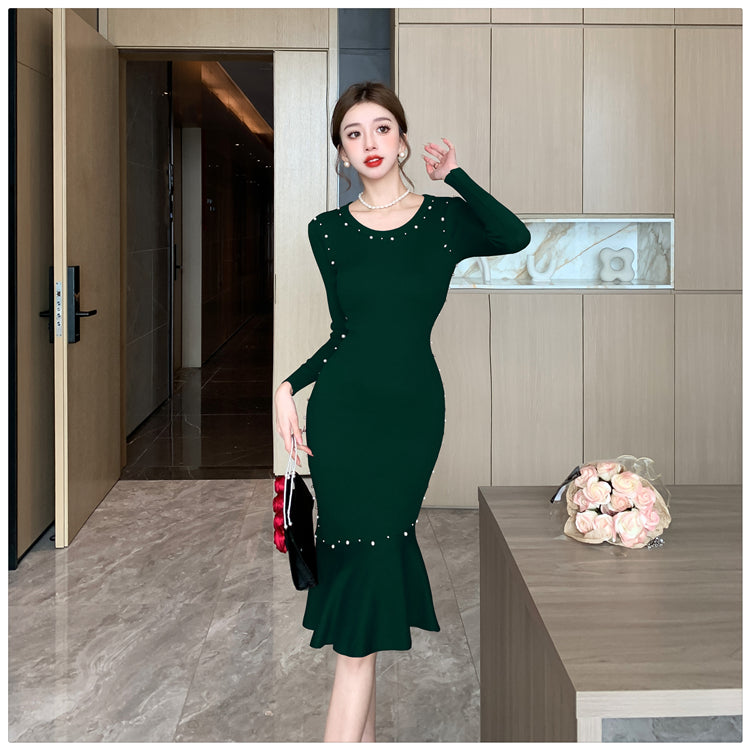 【dress】秋冬ビーズタイトニットワンピースG24550