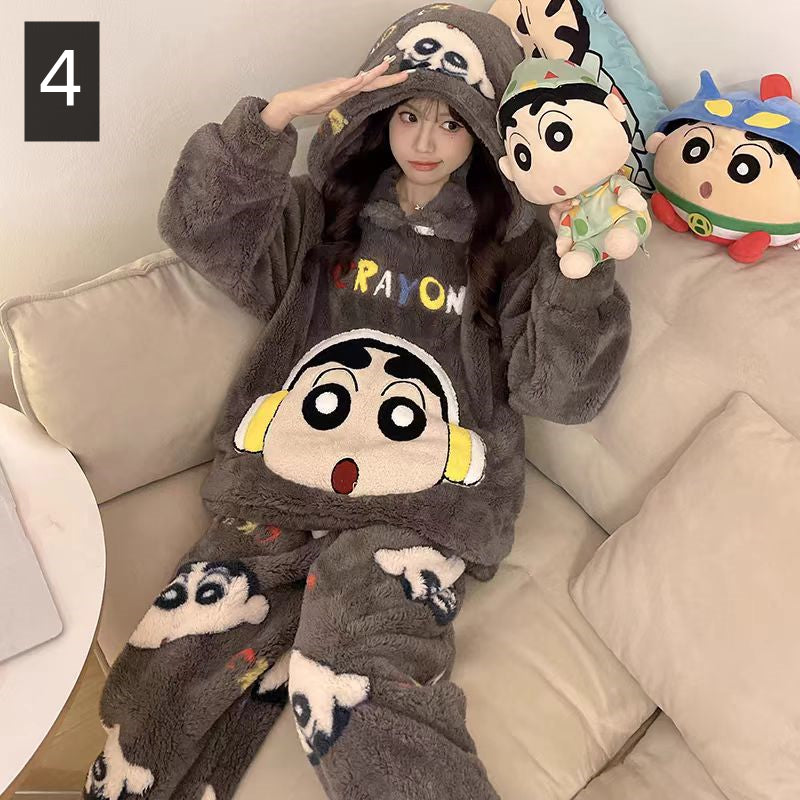 【ホーム・生活】秋冬厚手裏起毛上下セットルームウェアパジャマG24554