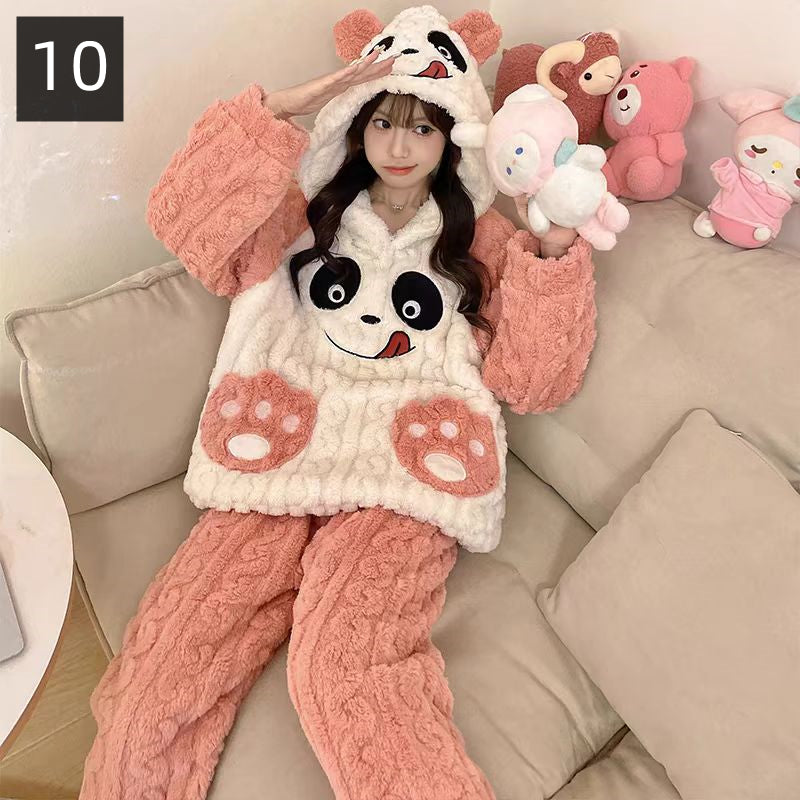 【ホーム・生活】秋冬厚手裏起毛上下セットルームウェアパジャマG24554