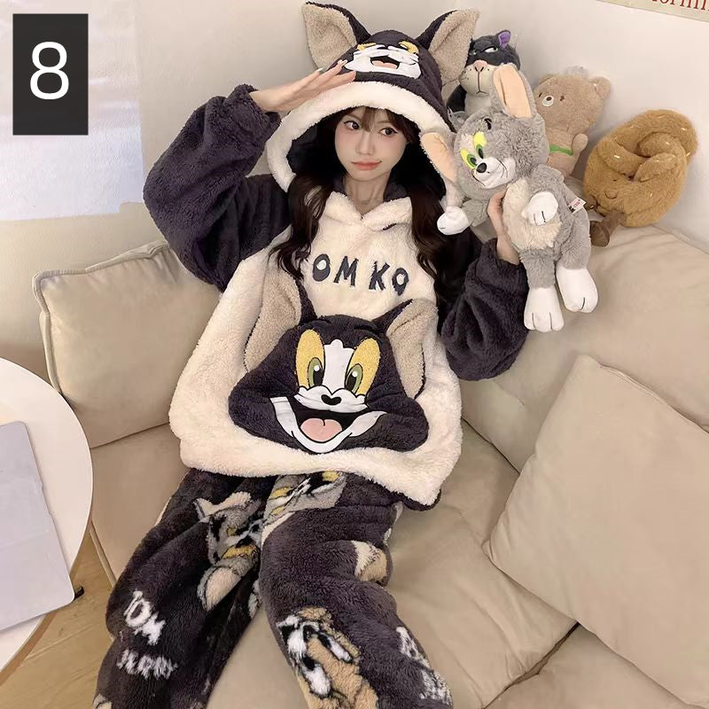 【ホーム・生活】秋冬厚手裏起毛上下セットルームウェアパジャマG24554