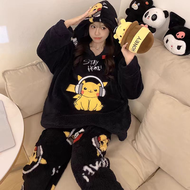 【ホーム・生活】秋冬厚手裏起毛上下セットルームウェアパジャマG24554