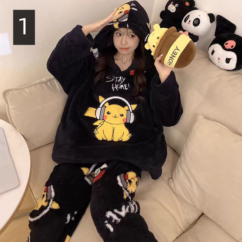 【ホーム・生活】秋冬厚手裏起毛上下セットルームウェアパジャマG24554