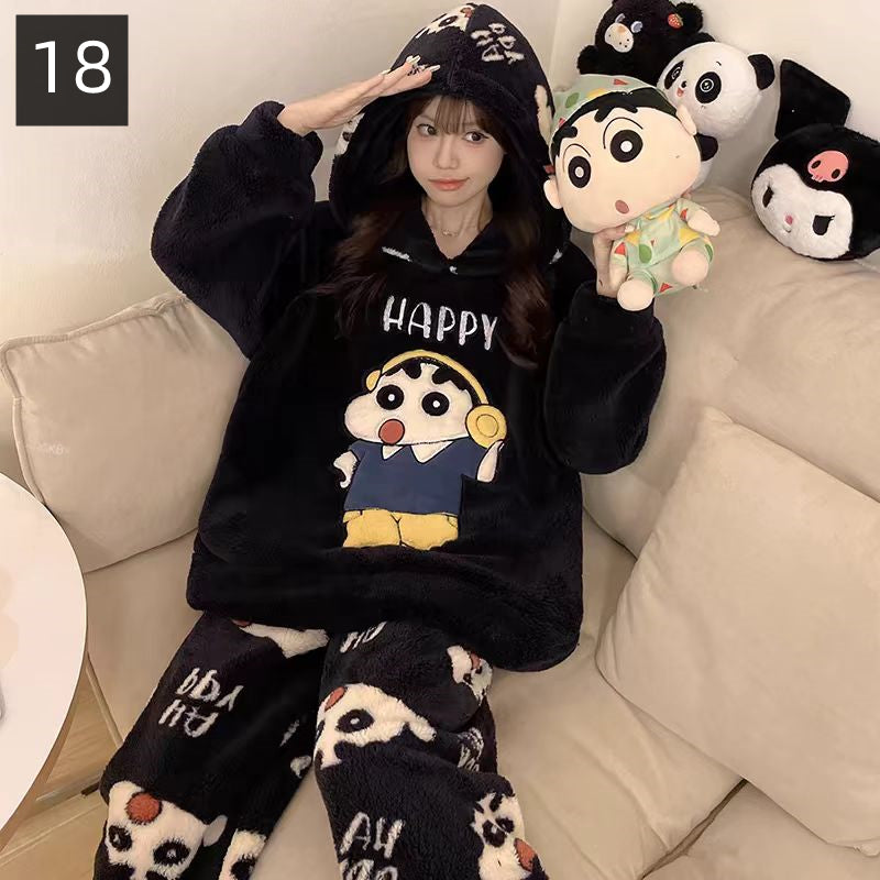 【ホーム・生活】秋冬厚手裏起毛上下セットルームウェアパジャマG24554