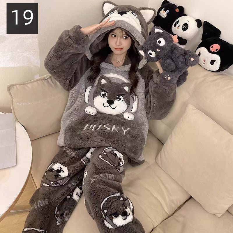 【ホーム・生活】秋冬厚手裏起毛上下セットルームウェアパジャマG24554